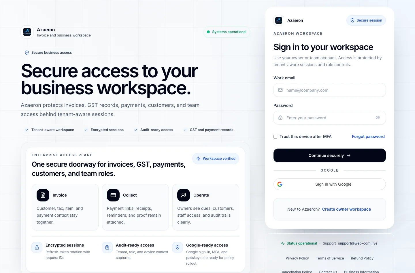 Azaeron public sign-in workspace
