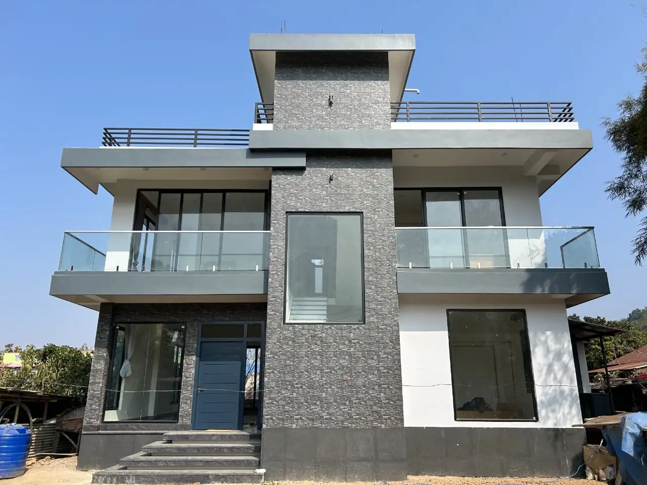 Completed aluminium and glass building work